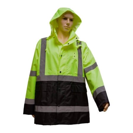 Petra Roc Inc Petra Roc Rain Parka Jacket, ANSI Class 3, 300D Oxford/PU Coating, Lime/Black, 3XL LBRJK-C3-3X